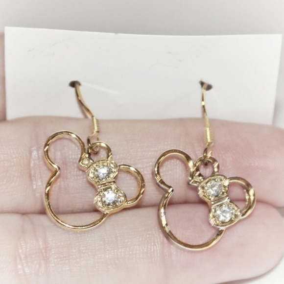 Golden Disney Hollow Minnie Mouse crystal bow earrings - Picture 4 of 6